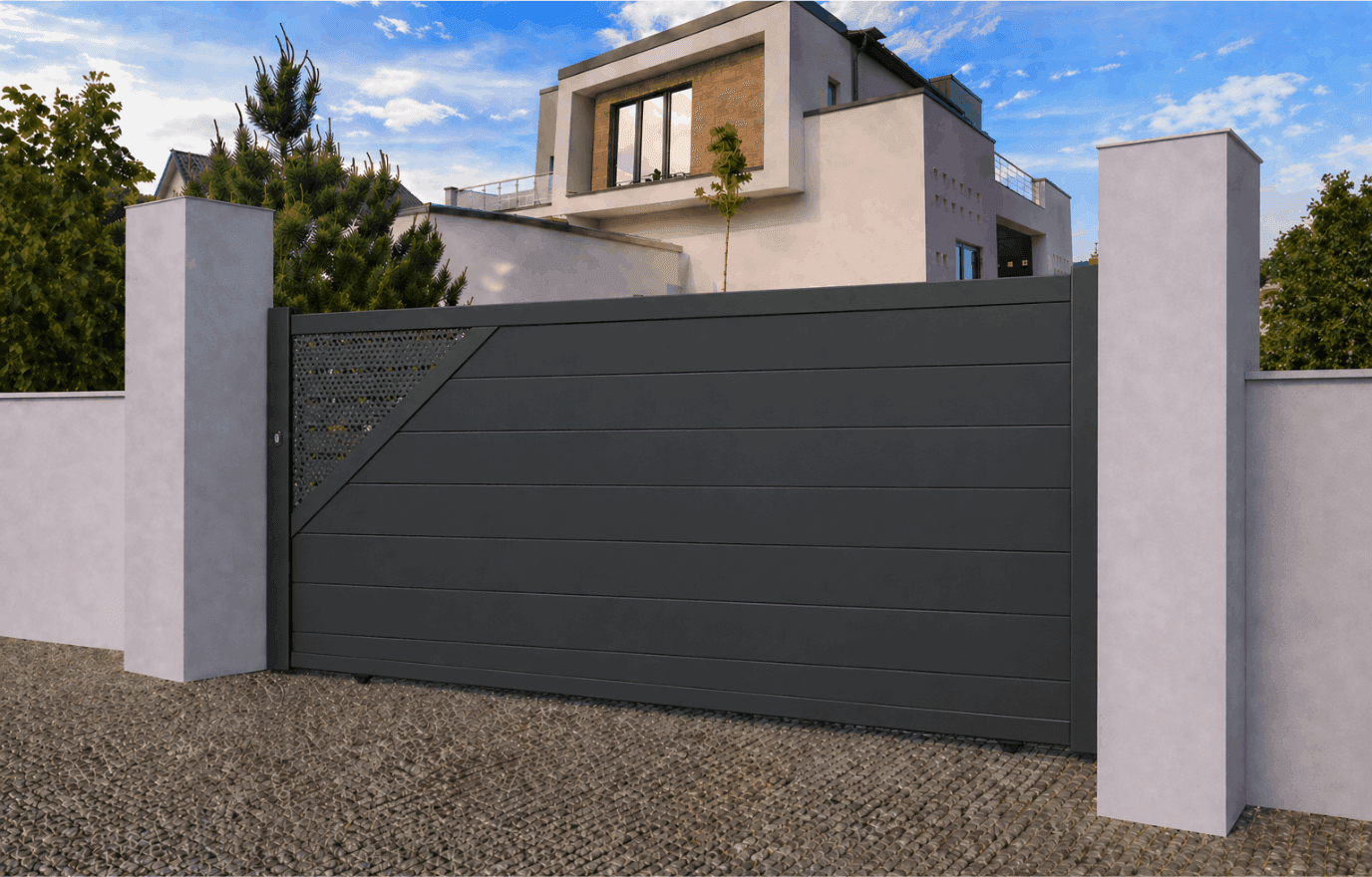 Portail coulissant aluminium semi-ajouré - Sicile