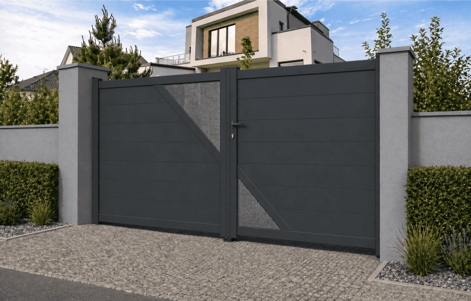 Portail battant aluminium semi-ajouré - Sicile