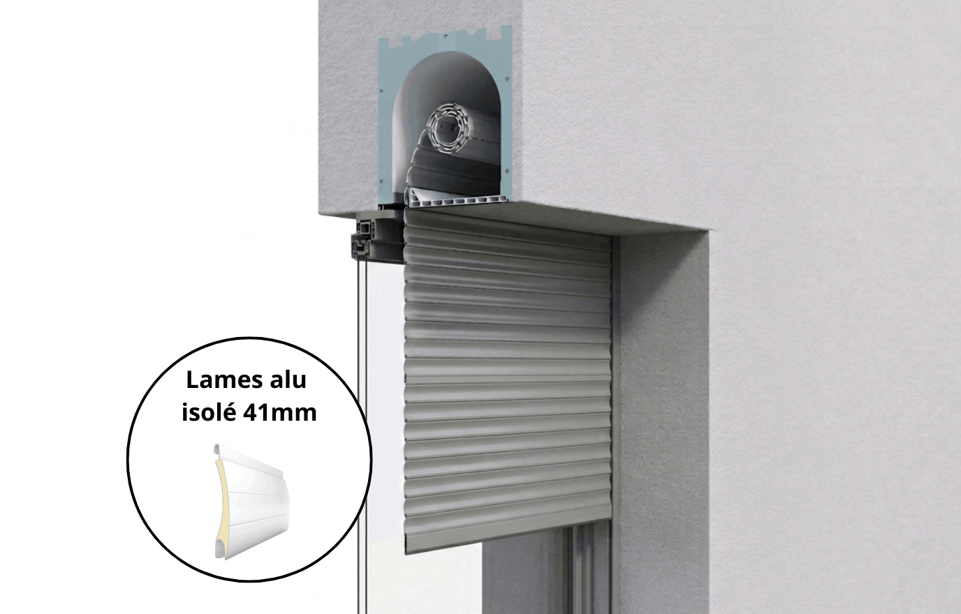 Volet Roulant monté dans coffre tunnel - Lames en aluminium isolé de 41 mm