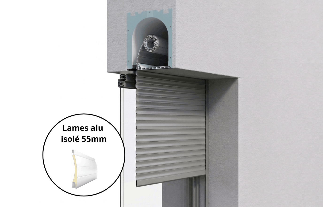 Volet Roulant monté dans coffre tunnel - Lames en aluminium isolé de 55mm