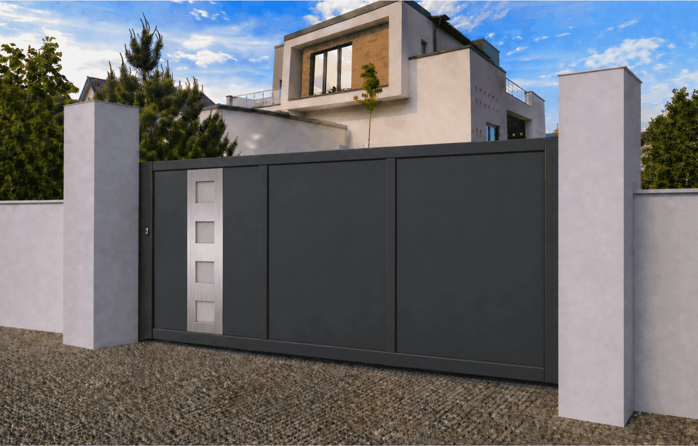 Portail coulissant aluminium vitré - Chypre