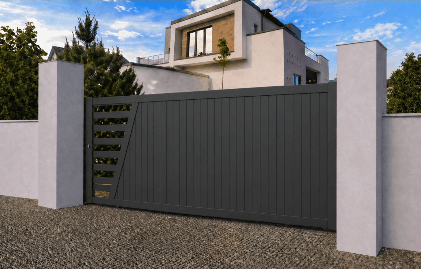 Portail coulissant aluminium semi-ajouré - Maurice