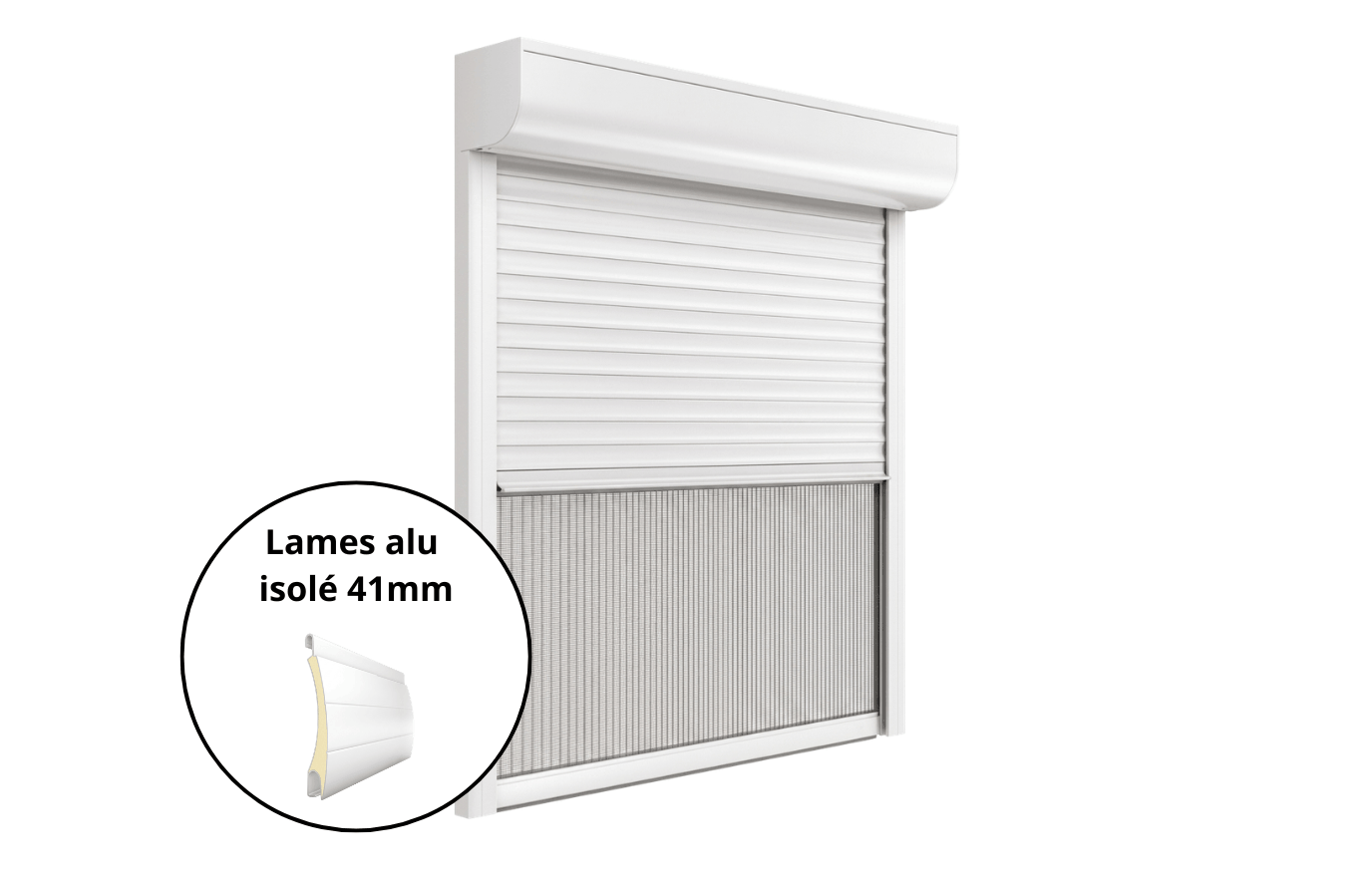 Volet roulant rénovation avec moustiquaire intégrée - Lames en aluminium isolé de 41mm