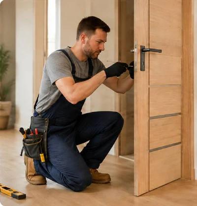 Artisan menuisier prenant des mesures